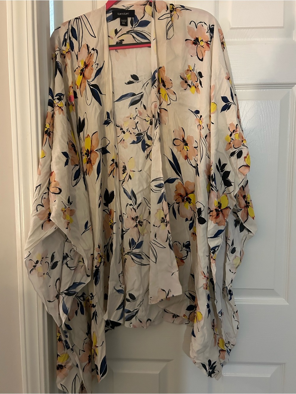 Karen Kane Cream Floral Kimono with Pink & Yellow Blooms